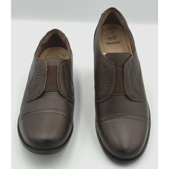 Earth Origins Navigate Nate Women's 9M Brown Leather Cap Toe Slip on New - Picture 2 of 9